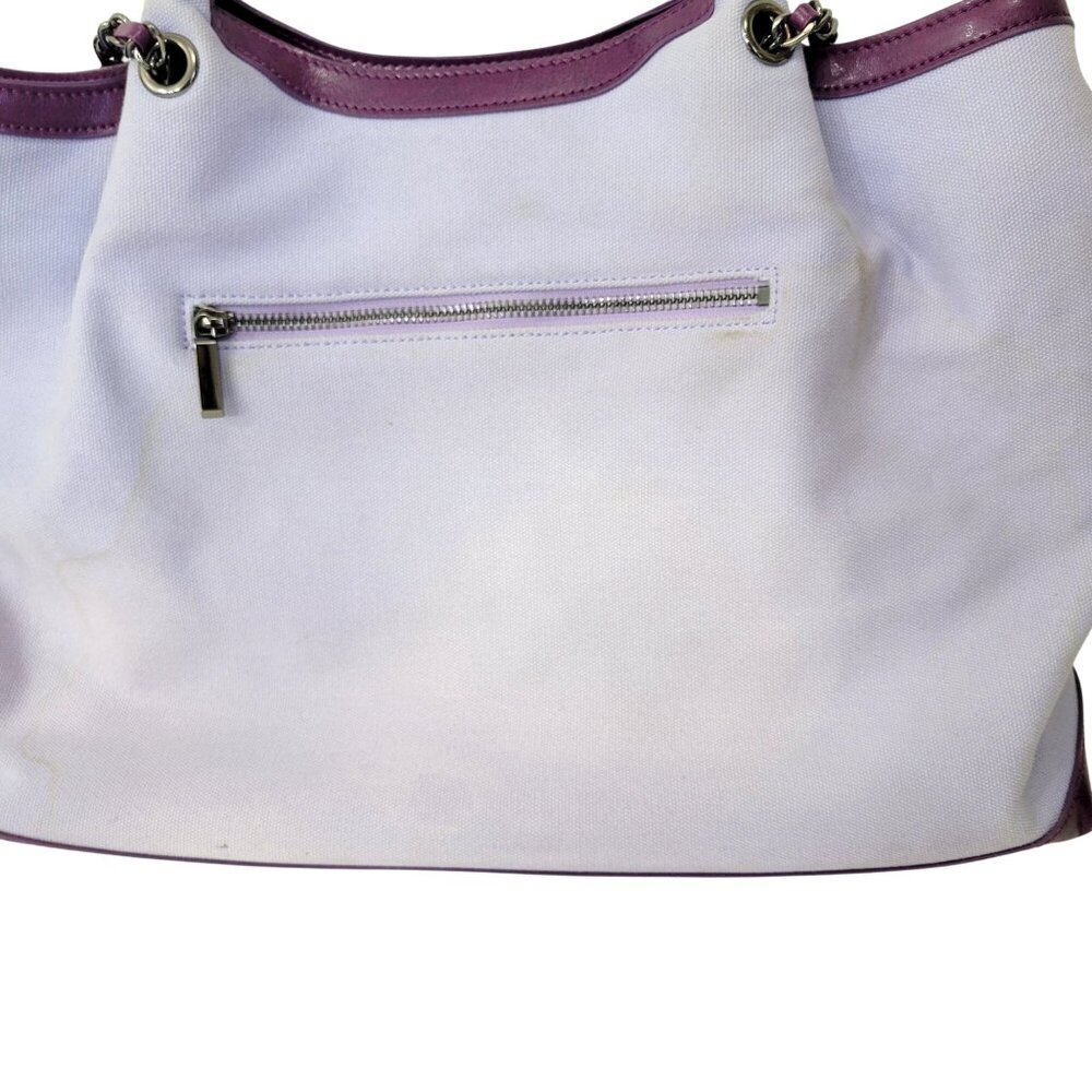 Gunas New York Purple & White Vegan Leather Tote With Chain Strap - Picture 9 of 10